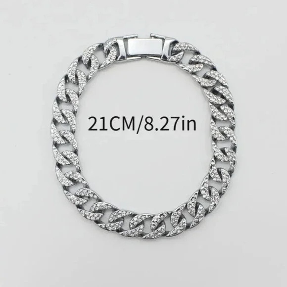 Icy bling thick Cuban link metal bracelet - Picture 3 of 5